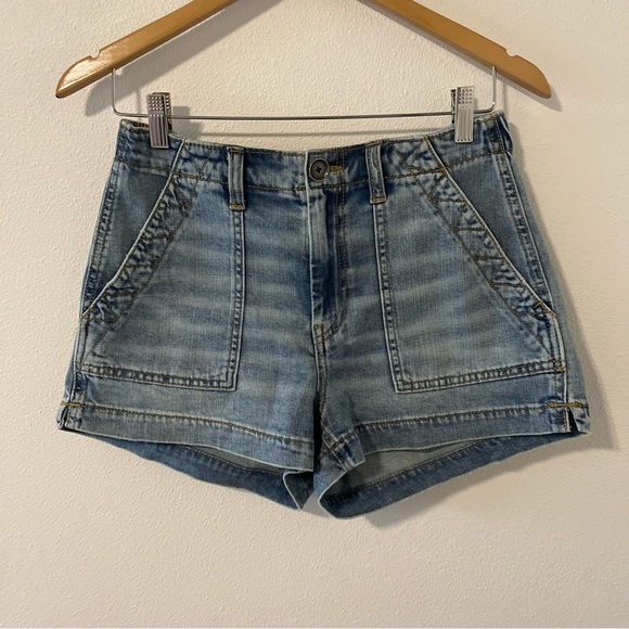 aerie Pants - Aerie Sunshine High Rise Denim Patch Pcoket Shorts Medium Wash 2022-Small